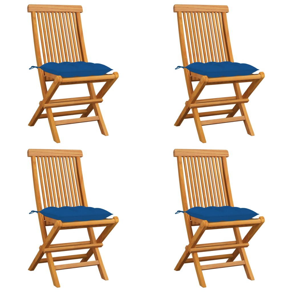 Tuinstoelen 4 st met blauwe kussens massief teakhout is nu te koop bij PeponiXL, paradijselijk wonen!