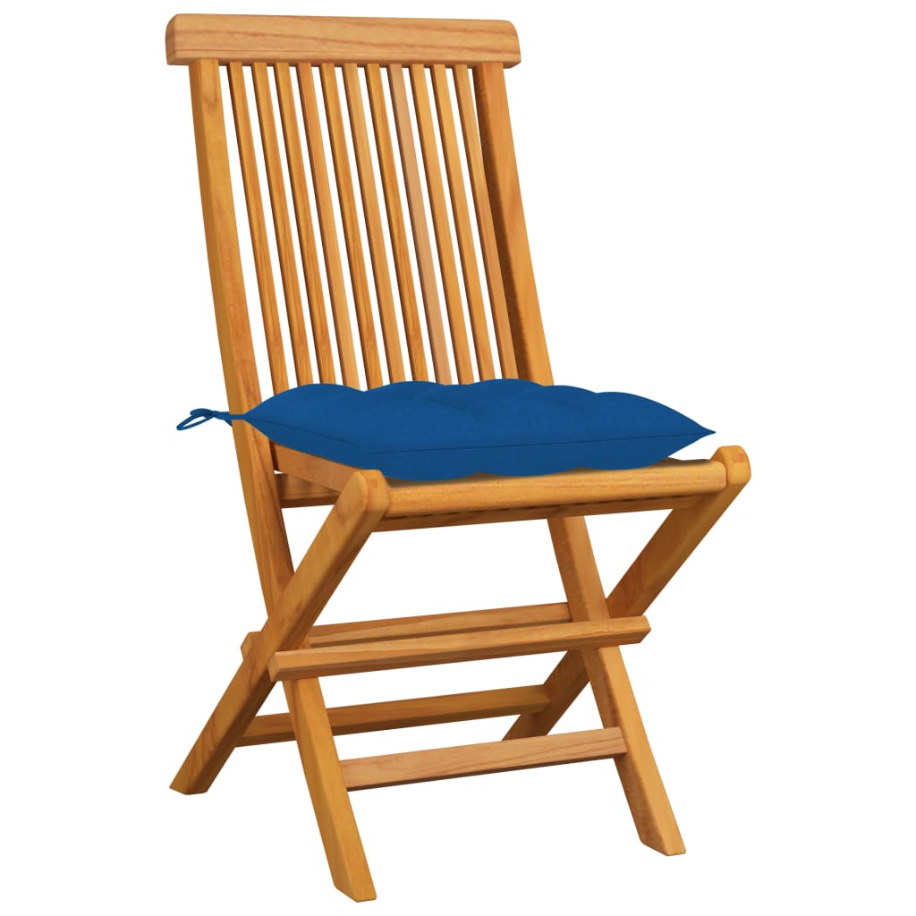 Tuinstoelen 4 st met blauwe kussens massief teakhout is nu te koop bij PeponiXL, paradijselijk wonen!