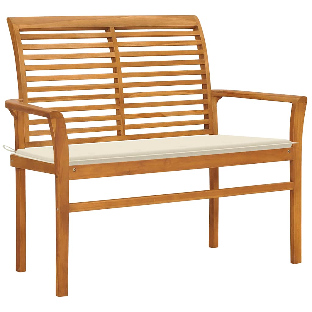Tuinbank met crèmekleurig kussen 112 cm massief teakhout is nu te koop bij PeponiXL, paradijselijk wonen!