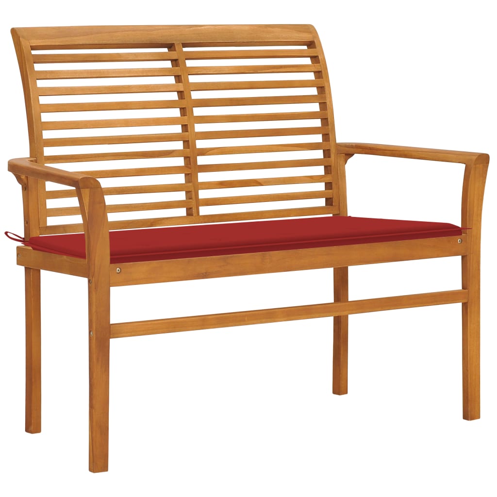 Tuinbank met rood kussen 112 cm massief teakhout is nu te koop bij PeponiXL, paradijselijk wonen!