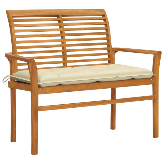Tuinbank met crèmekleurig kussen 112 cm massief teakhout is nu te koop bij PeponiXL, paradijselijk wonen!