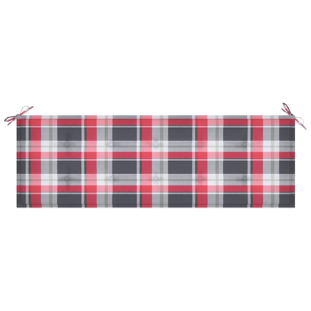 Tuinbank met rood geruit kussen 150 cm massief teakhout