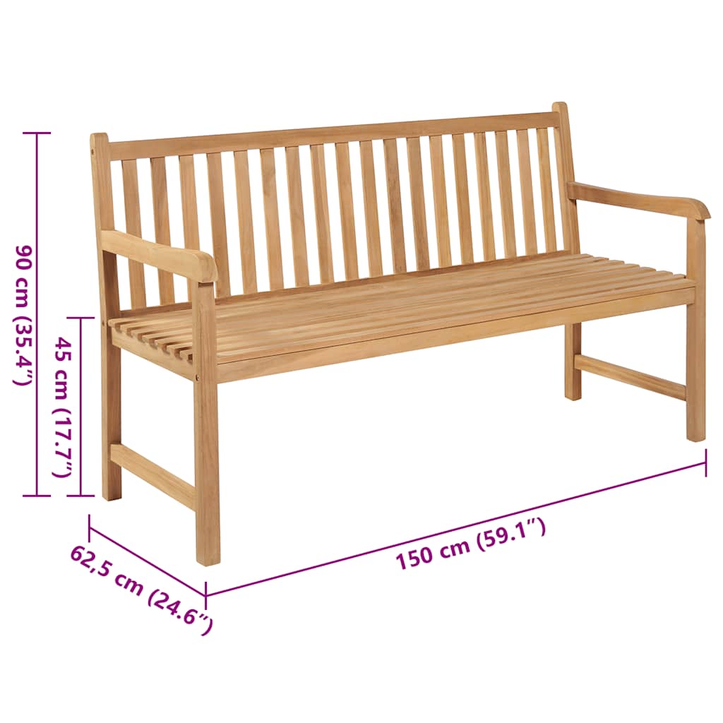 Tuinbank met rood geruit kussen 150 cm massief teakhout