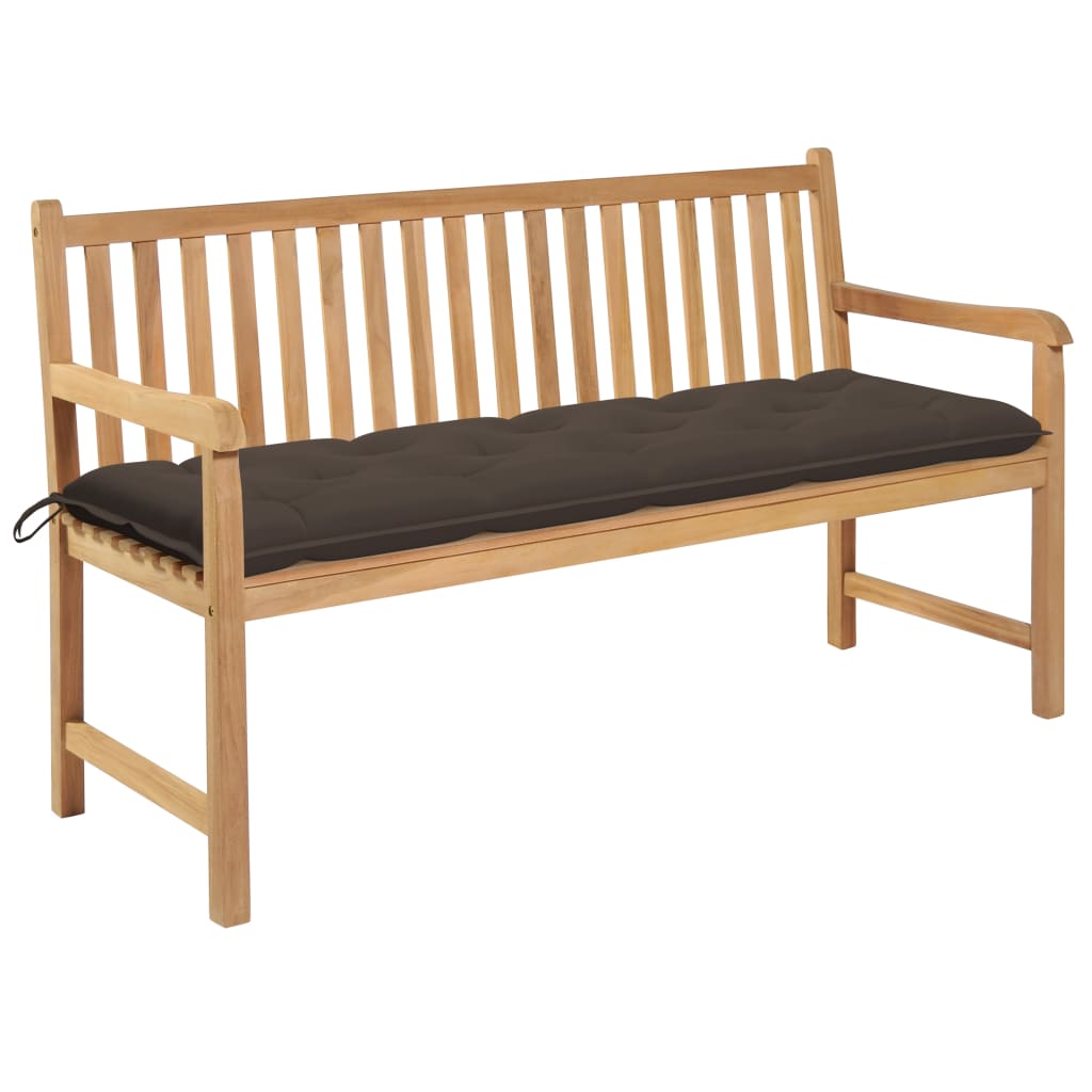 Tuinbank met taupe kussen 150 cm massief teakhout is nu te koop bij PeponiXL, paradijselijk wonen!