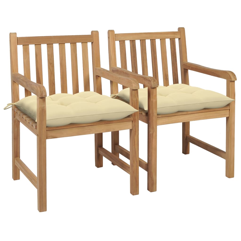Tuinstoelen 2 st met crèmewitte kussens massief teakhout is nu te koop bij PeponiXL, paradijselijk wonen!