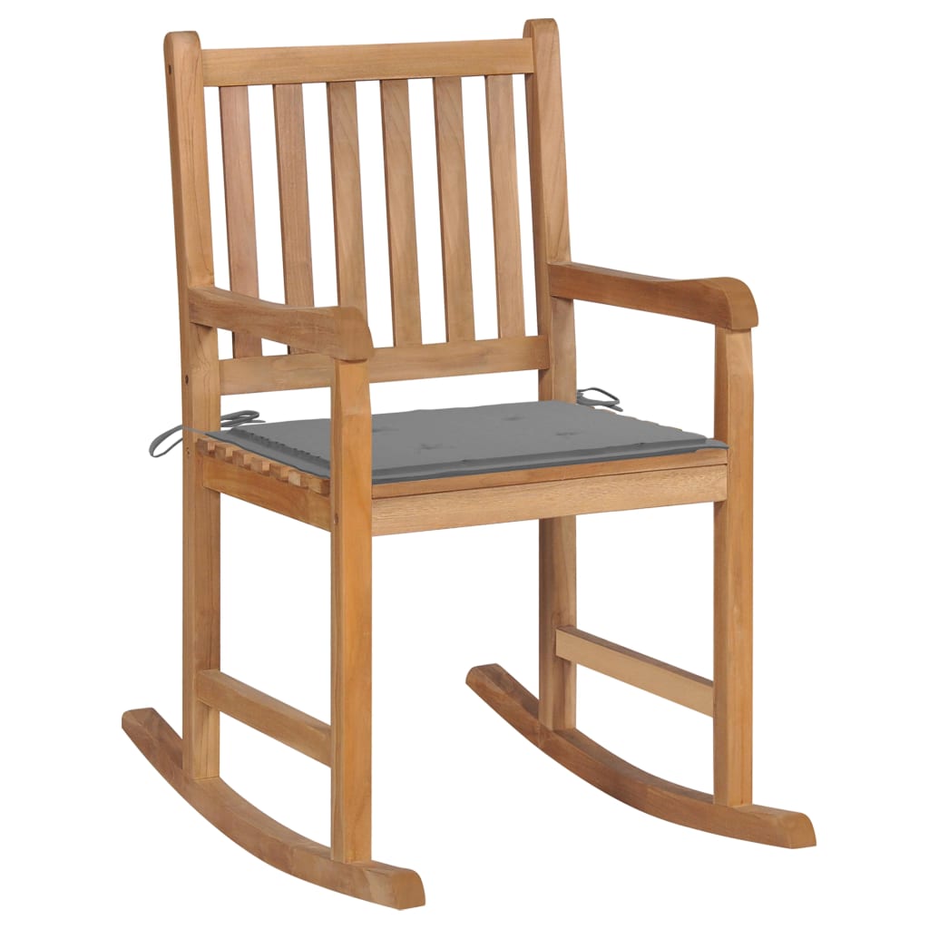Schommelstoel met grijs kussen massief teakhout is nu te koop bij PeponiXL, paradijselijk wonen!
