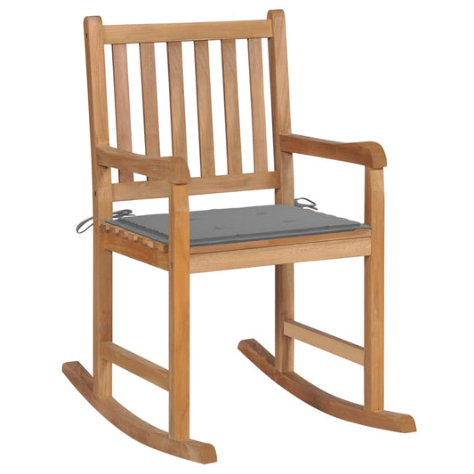 Schommelstoel met grijs kussen massief teakhout is nu te koop bij PeponiXL, paradijselijk wonen!