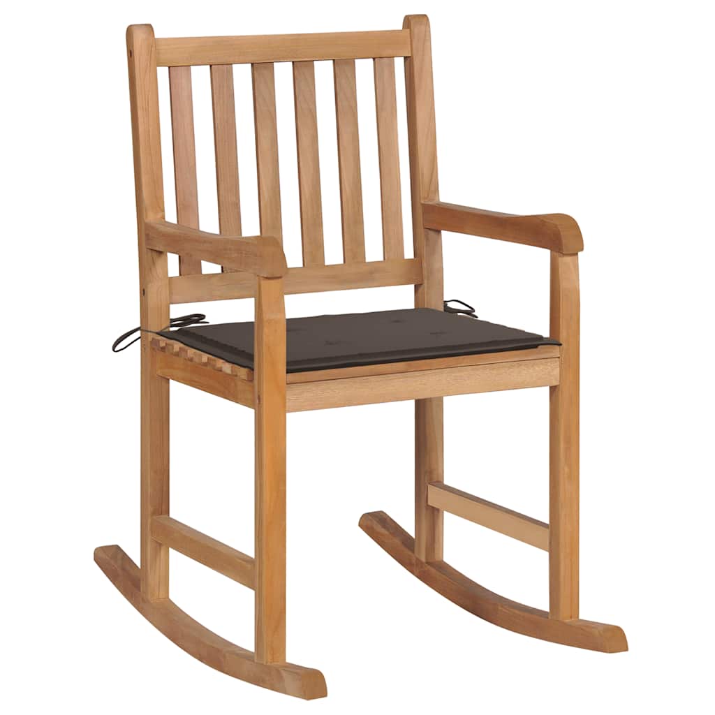 Schommelstoel met taupe kussen massief teakhout is nu te koop bij PeponiXL, paradijselijk wonen!