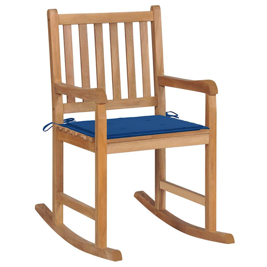 Schommelstoel met koningsblauw kussen massief teakhout is nu te koop bij PeponiXL, paradijselijk wonen!
