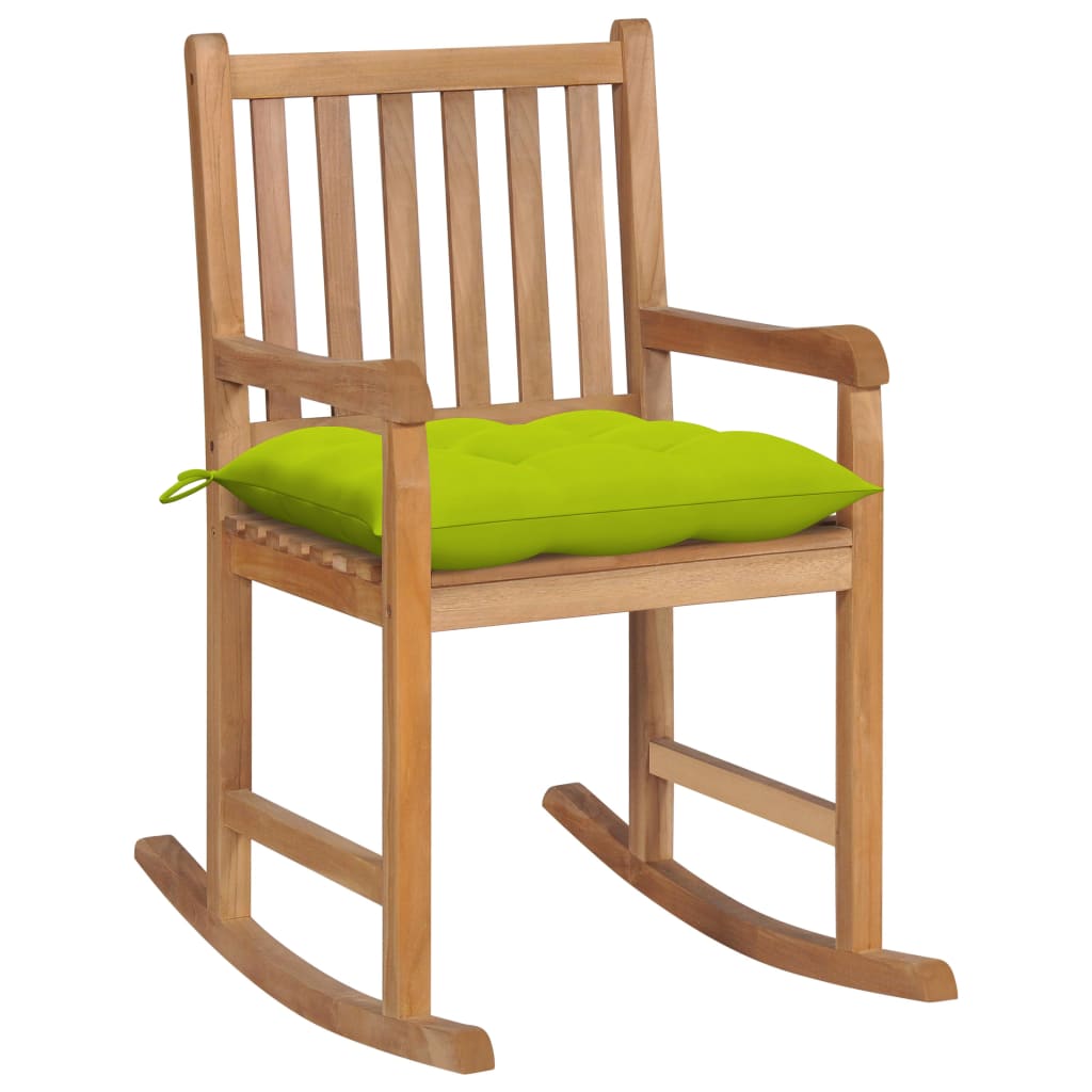 Schommelstoel met heldergroen kussen massief teakhout is nu te koop bij PeponiXL, paradijselijk wonen!