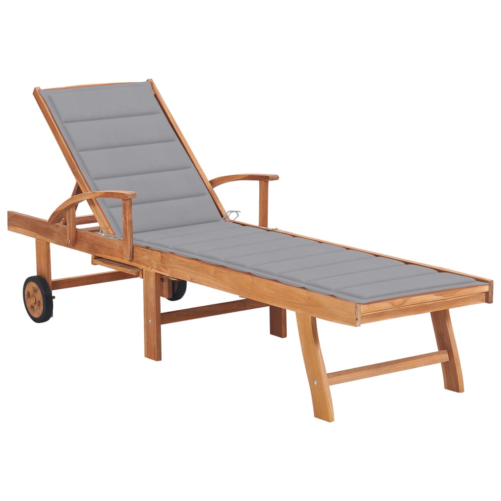Ligbed met grijs kussen massief teakhout is nu te koop bij PeponiXL, paradijselijk wonen!