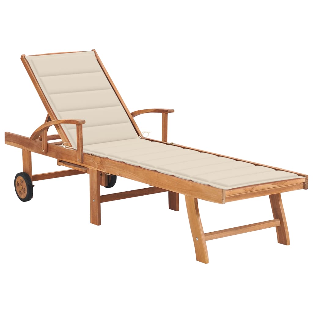 Ligbed met crèmekleurig kussen massief teakhout is nu te koop bij PeponiXL, paradijselijk wonen!