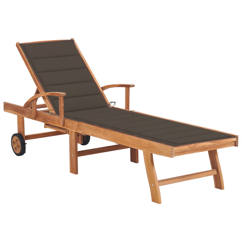 Ligbed met taupe kussen massief teakhout is nu te koop bij PeponiXL, paradijselijk wonen!
