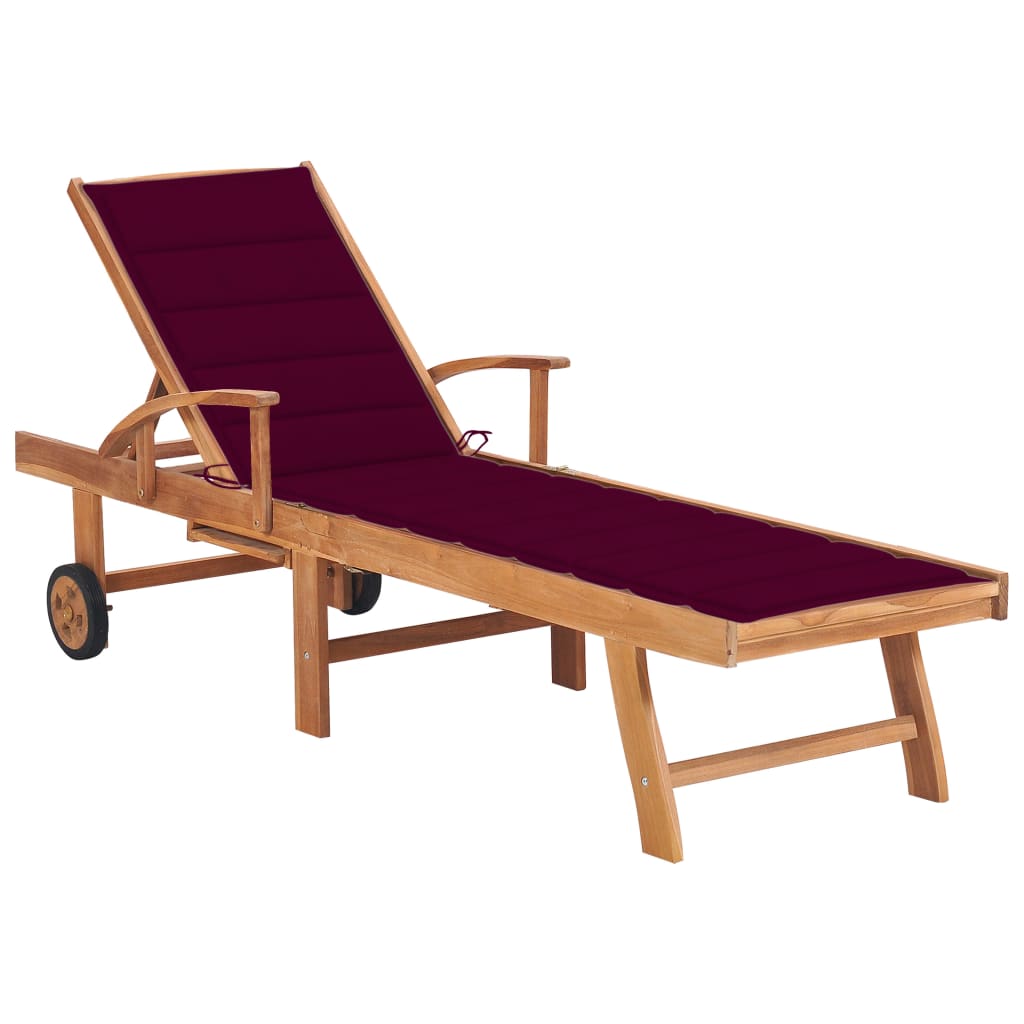 Ligbed met wijnrood kussen massief teakhout is nu te koop bij PeponiXL, paradijselijk wonen!