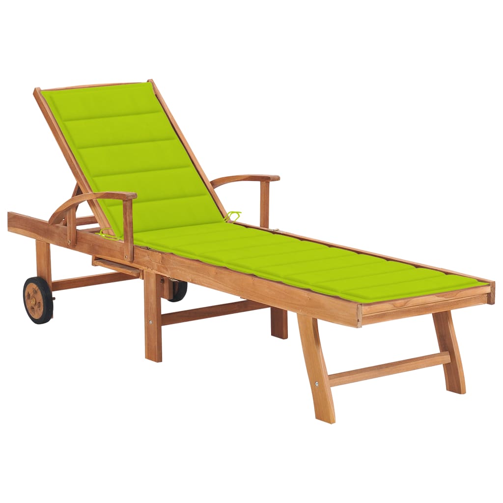 Ligbed met heldergroen kussen massief teakhout is nu te koop bij PeponiXL, paradijselijk wonen!