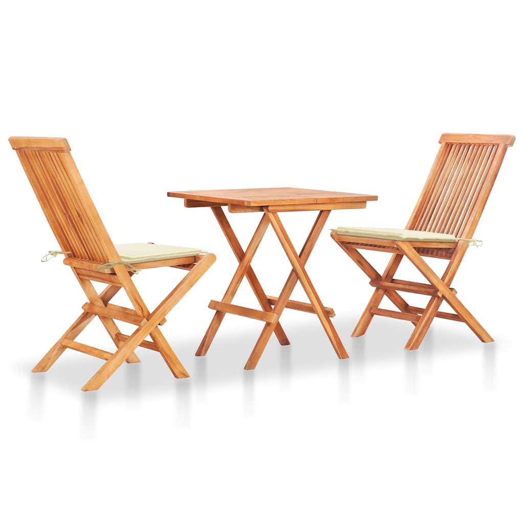 3-delige Bistroset met crèmekleurige kussens massief teakhout is nu te koop bij PeponiXL, paradijselijk wonen!