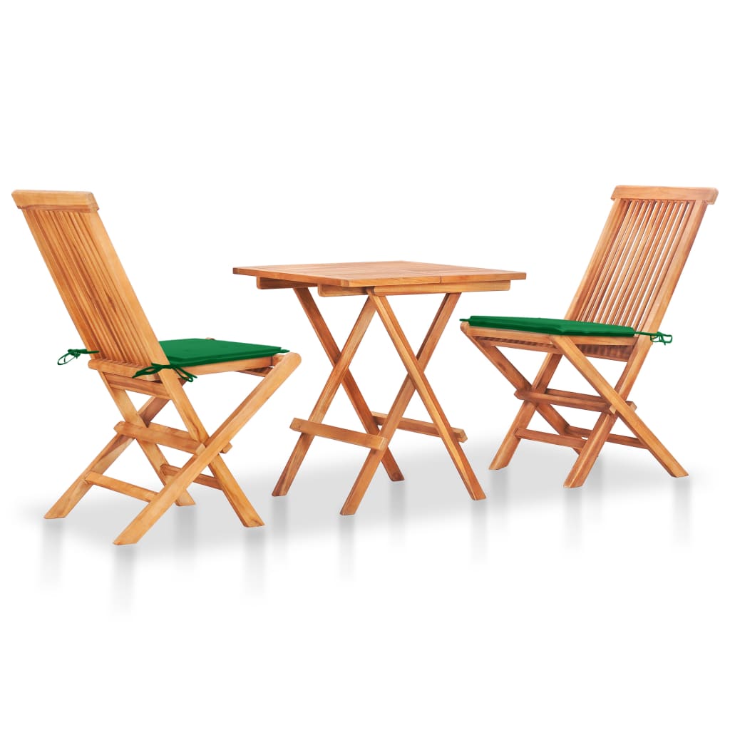 3-delige Bistroset met groene kussens massief teakhout is nu te koop bij PeponiXL, paradijselijk wonen!