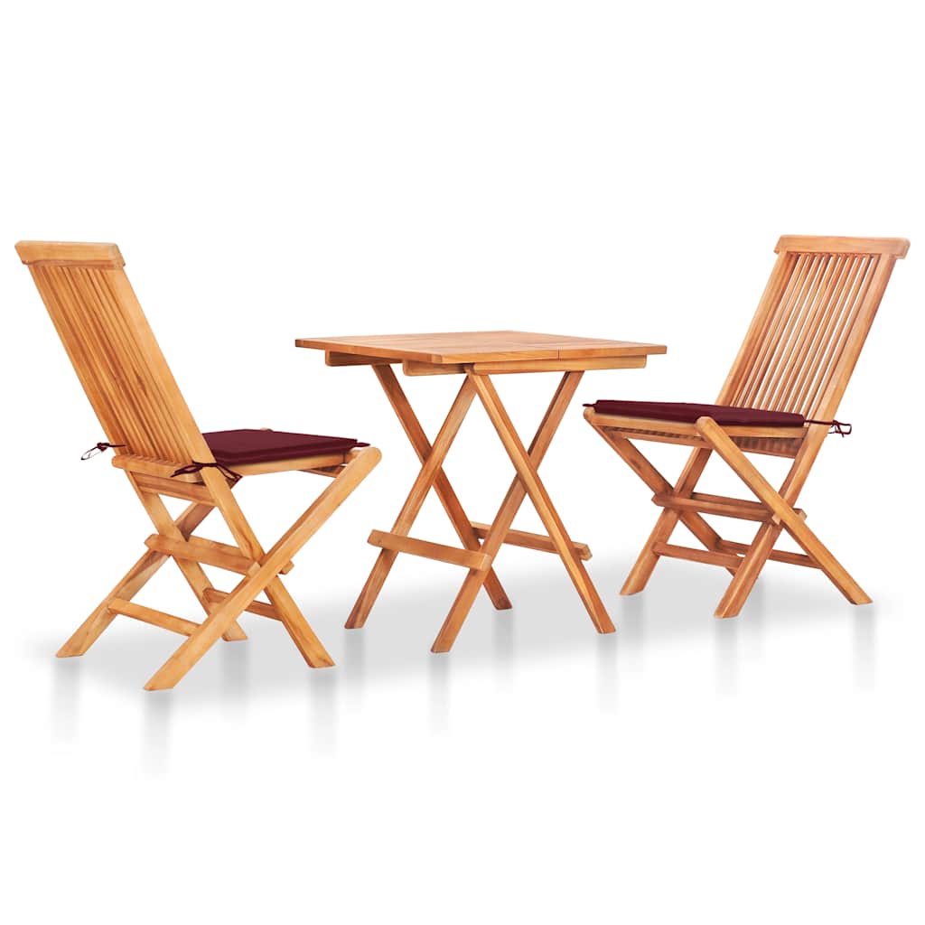 3-delige Bistroset met wijnrode kussens massief teakhout is nu te koop bij PeponiXL, paradijselijk wonen!