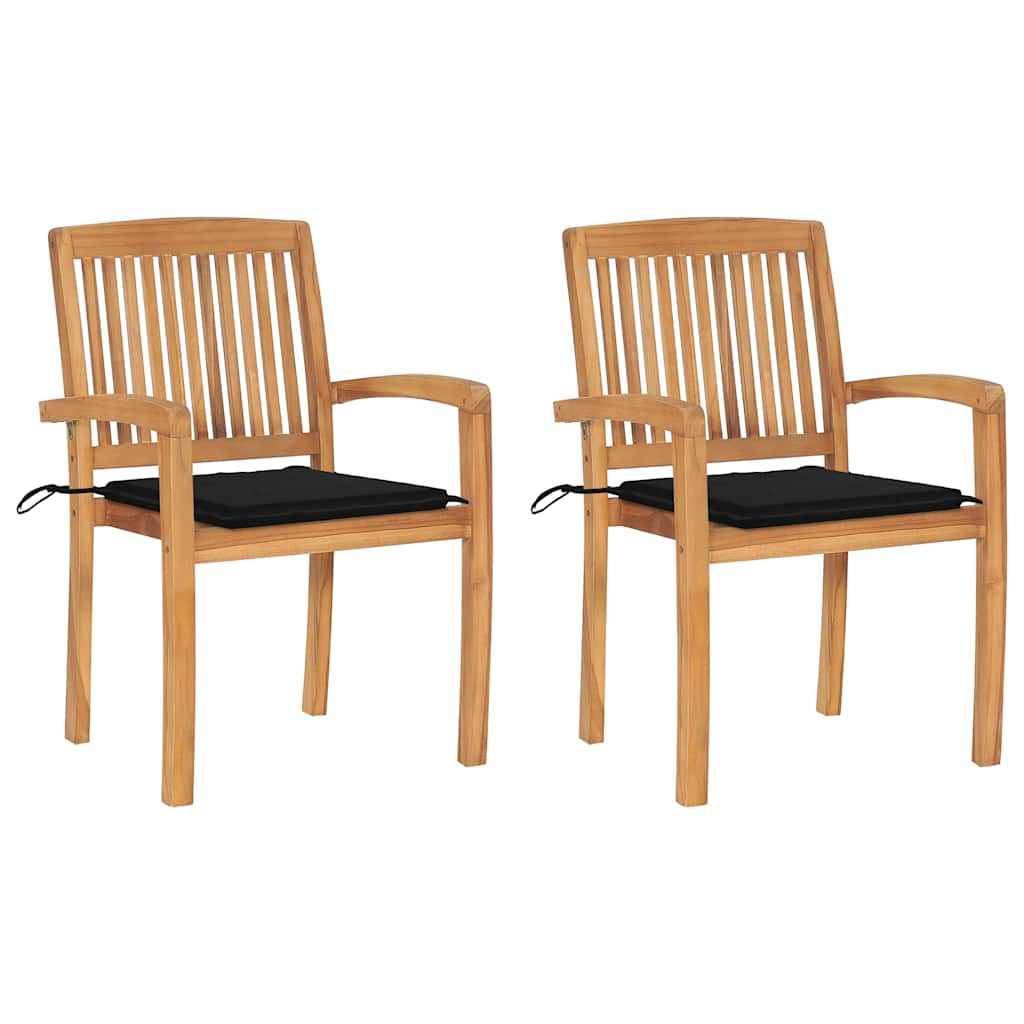 Tuinstoelen 2 st met zwarte kussens massief teakhout is nu te koop bij PeponiXL, paradijselijk wonen!