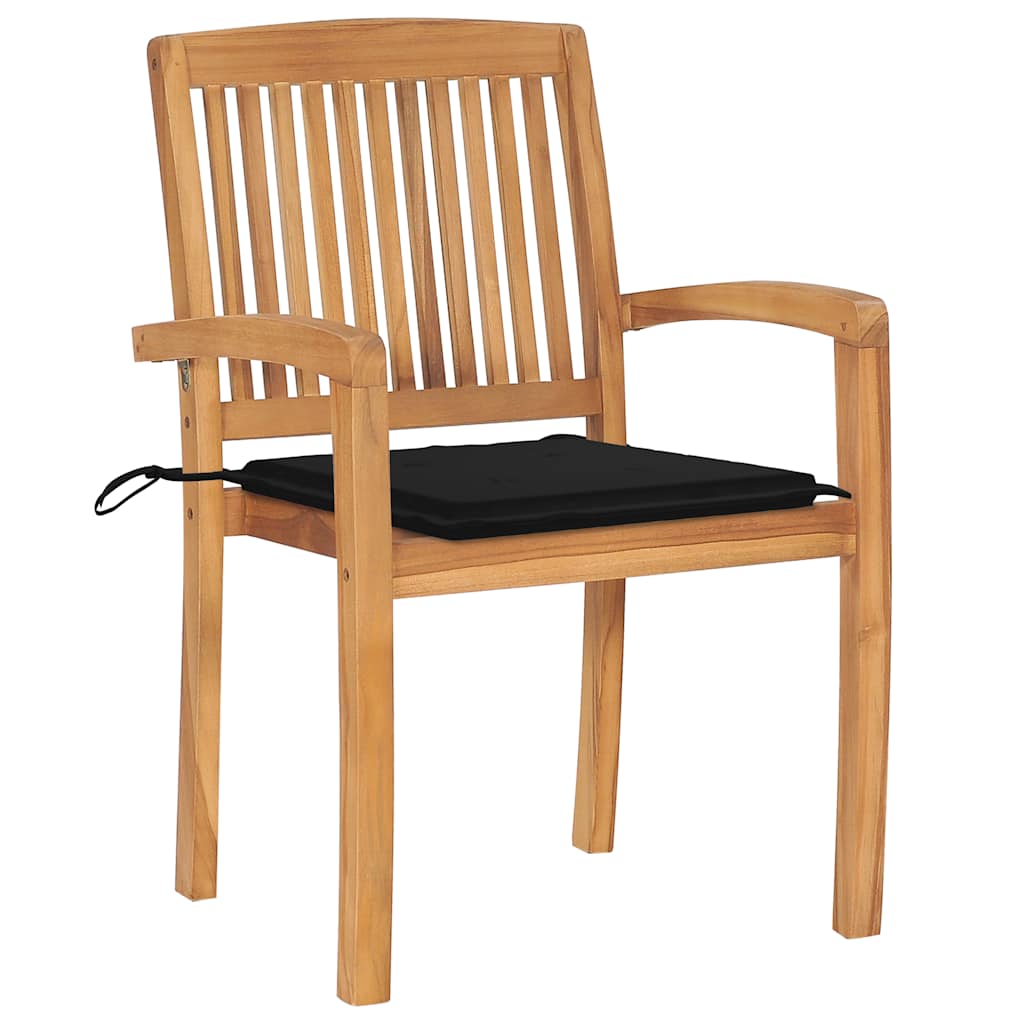 Tuinstoelen 2 st met zwarte kussens massief teakhout is nu te koop bij PeponiXL, paradijselijk wonen!