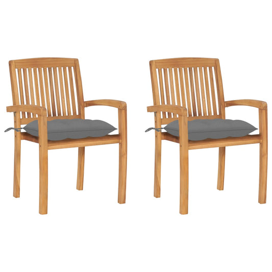 Tuinstoelen 2 st met grijze kussens massief teakhout is nu te koop bij PeponiXL, paradijselijk wonen!