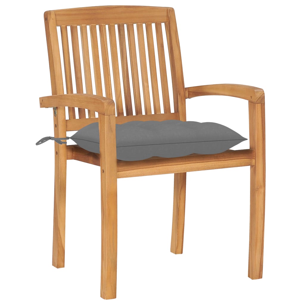 Tuinstoelen 2 st met grijze kussens massief teakhout is nu te koop bij PeponiXL, paradijselijk wonen!