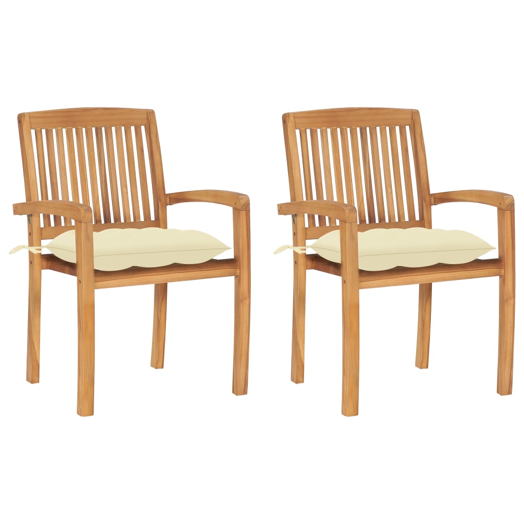 Tuinstoelen 2 st met crèmewitte kussens massief teakhout is nu te koop bij PeponiXL, paradijselijk wonen!