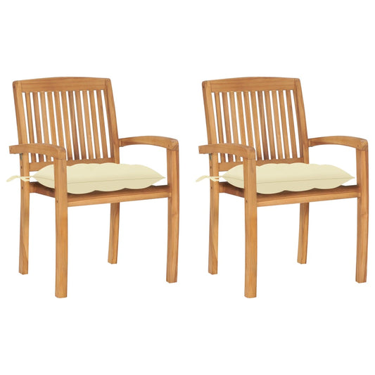 Tuinstoelen 2 st met crèmewitte kussens massief teakhout is nu te koop bij PeponiXL, paradijselijk wonen!