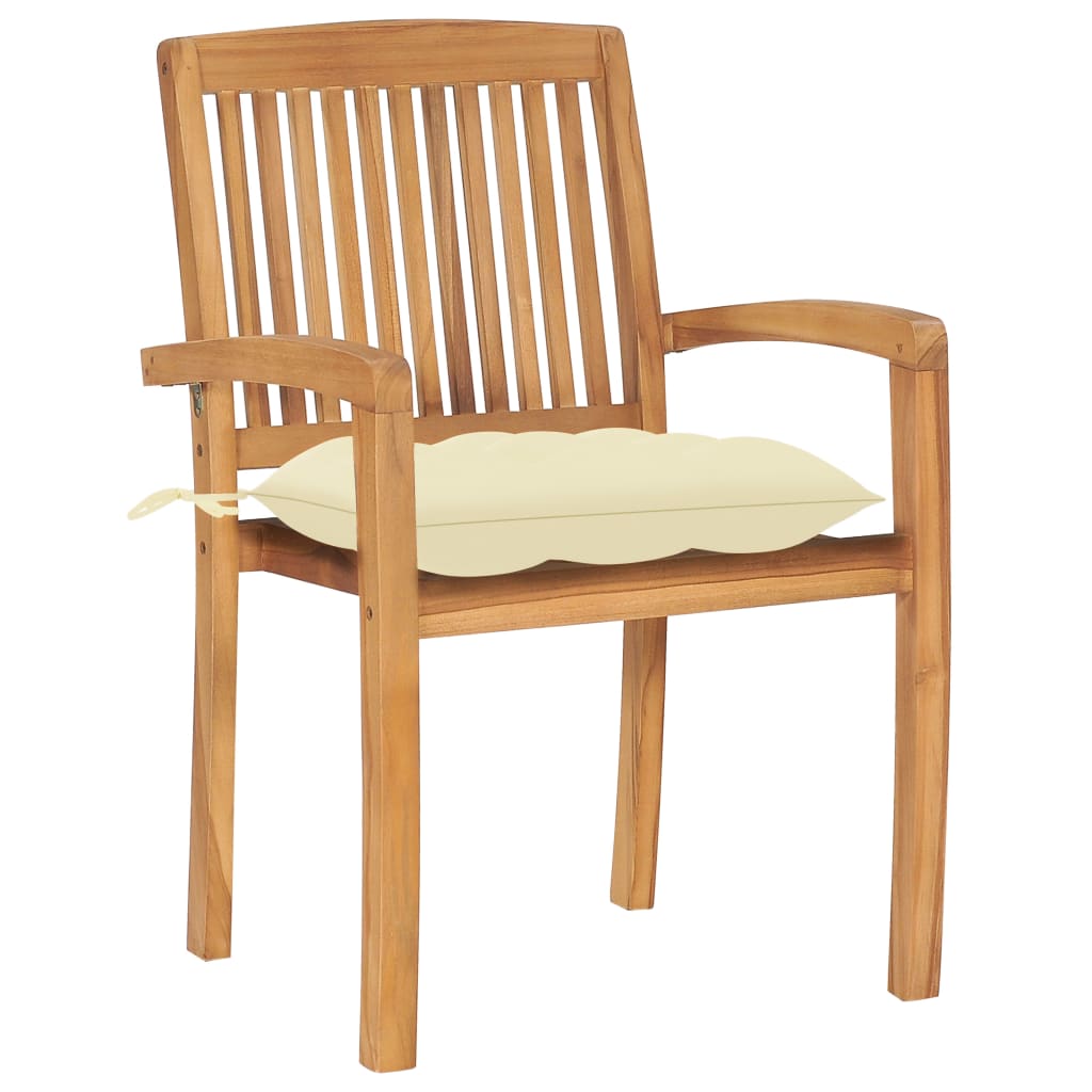 Tuinstoelen 2 st met crèmewitte kussens massief teakhout is nu te koop bij PeponiXL, paradijselijk wonen!