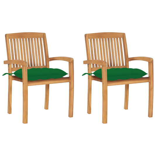 Tuinstoelen 2 st met groene kussens massief teakhout is nu te koop bij PeponiXL, paradijselijk wonen!