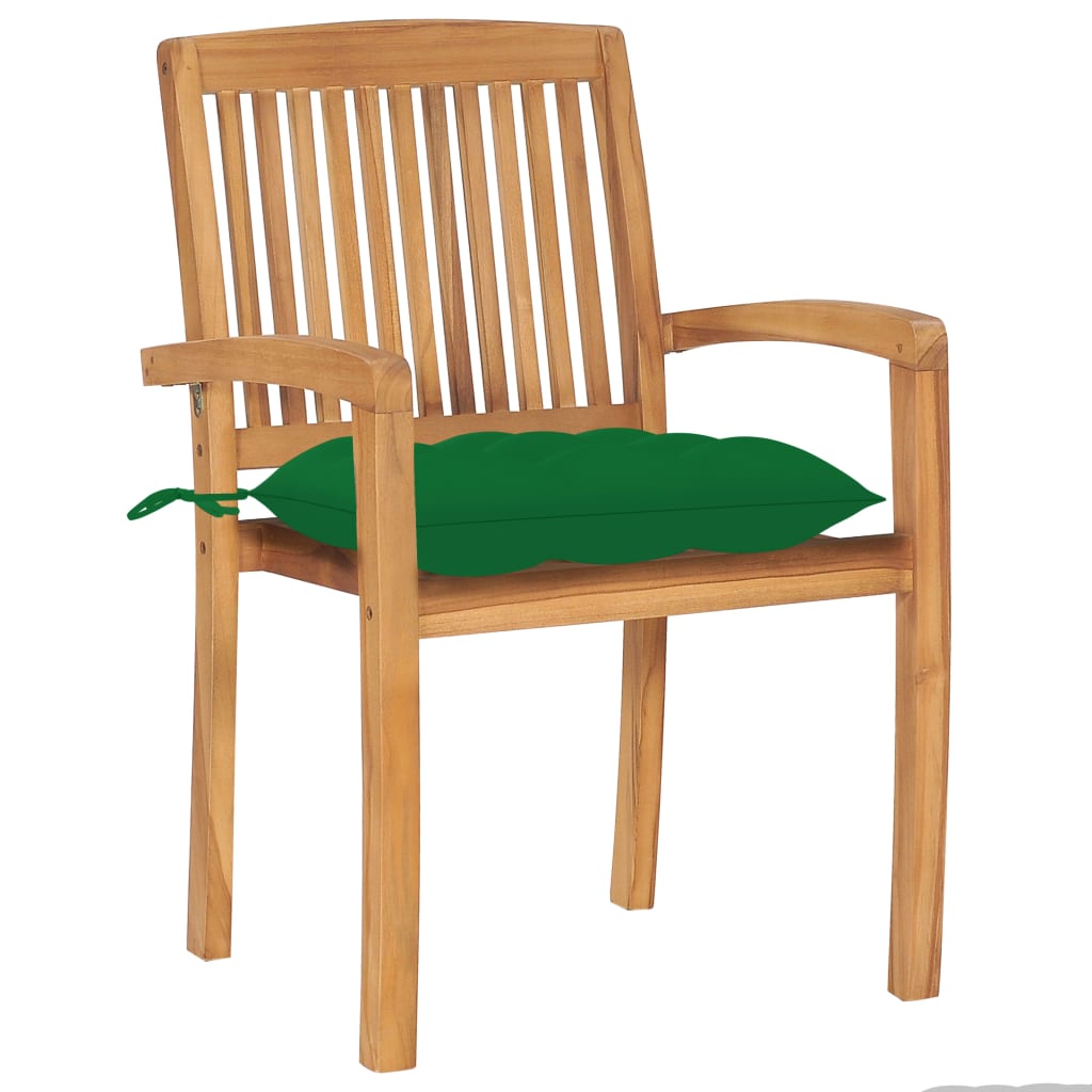 Tuinstoelen 2 st met groene kussens massief teakhout is nu te koop bij PeponiXL, paradijselijk wonen!