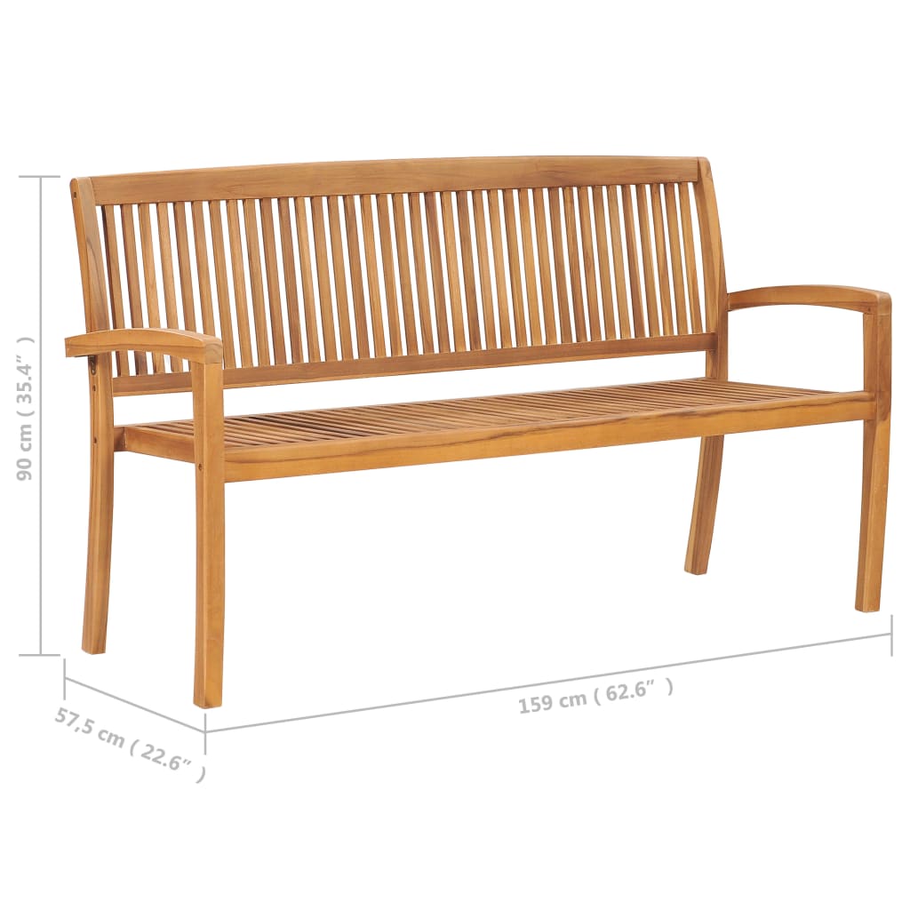 Tuinbank stapelbaar met kussen 159 cm massief teakhout is nu te koop bij PeponiXL, paradijselijk wonen!
