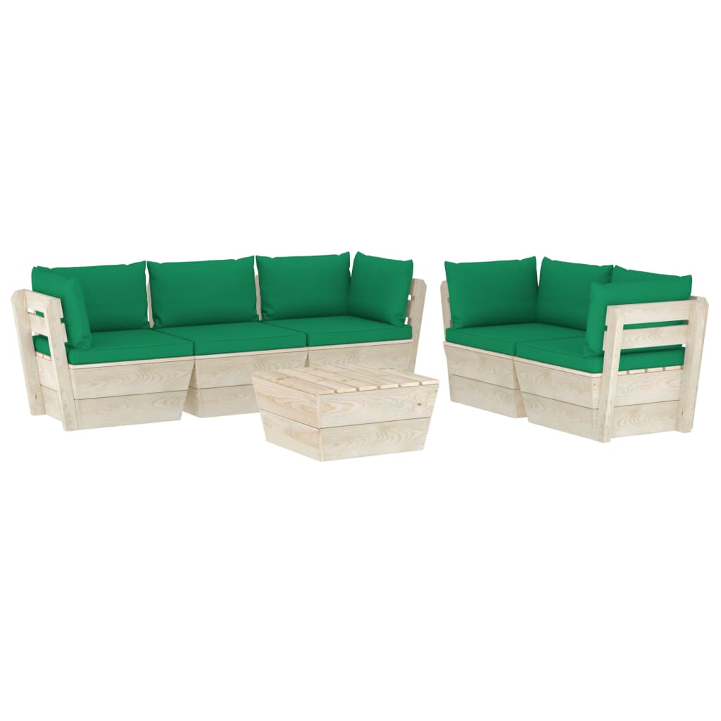 6-delige Loungeset met kussens pallet vurenhout