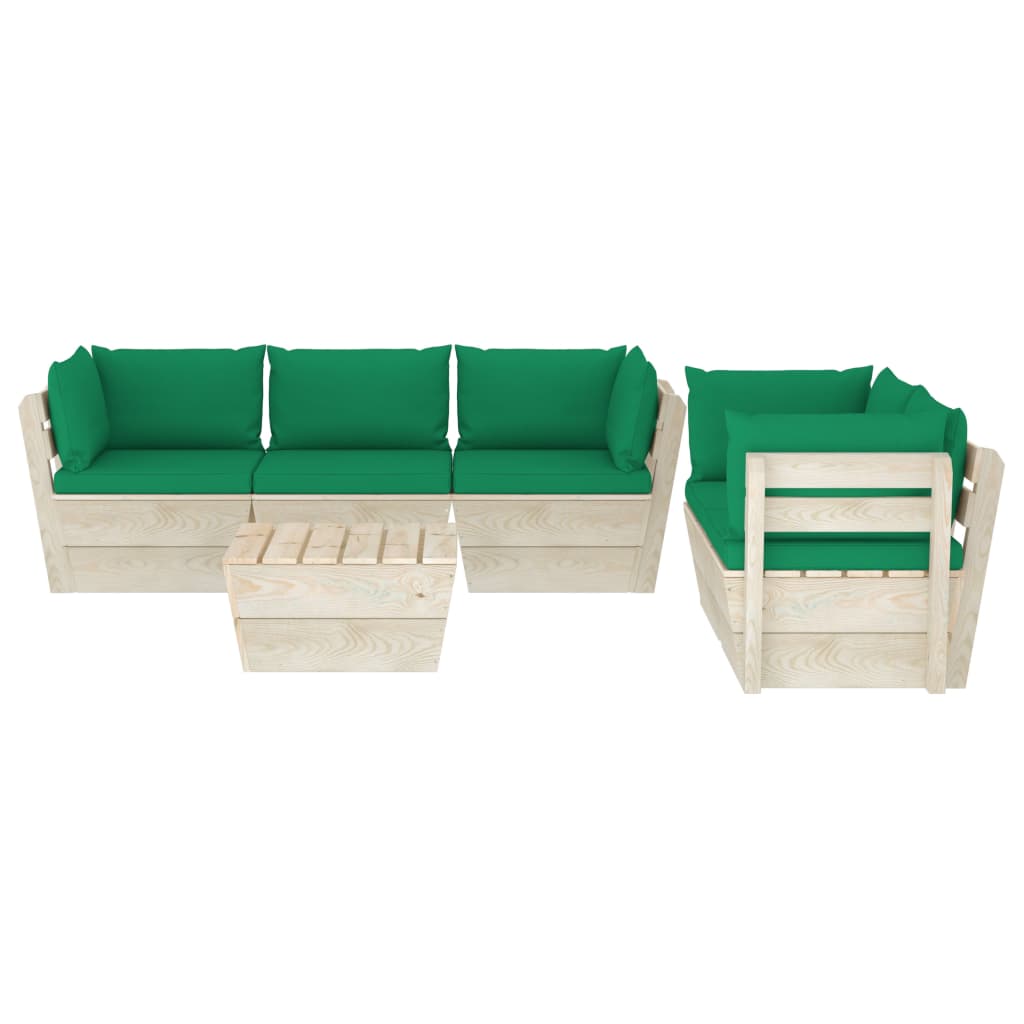 6-delige Loungeset met kussens pallet vurenhout