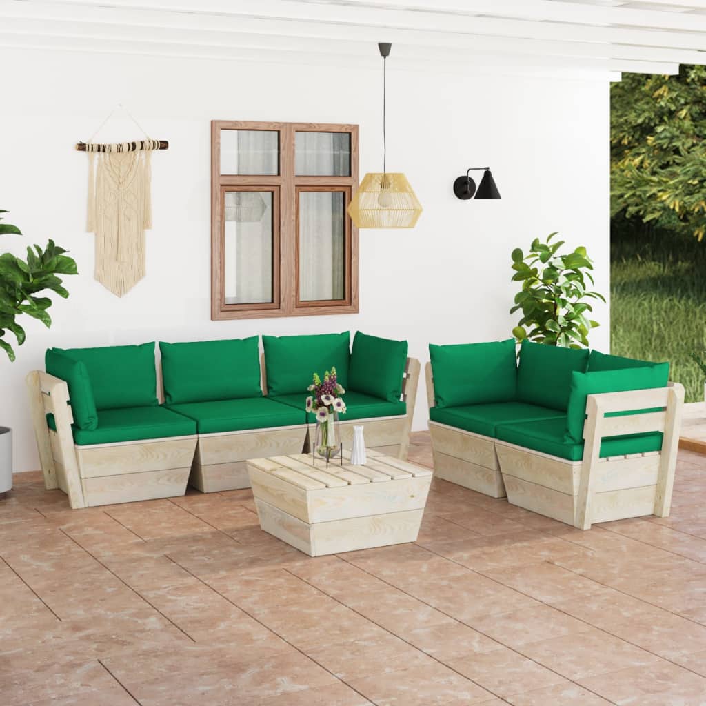 6-delige Loungeset met kussens pallet vurenhout