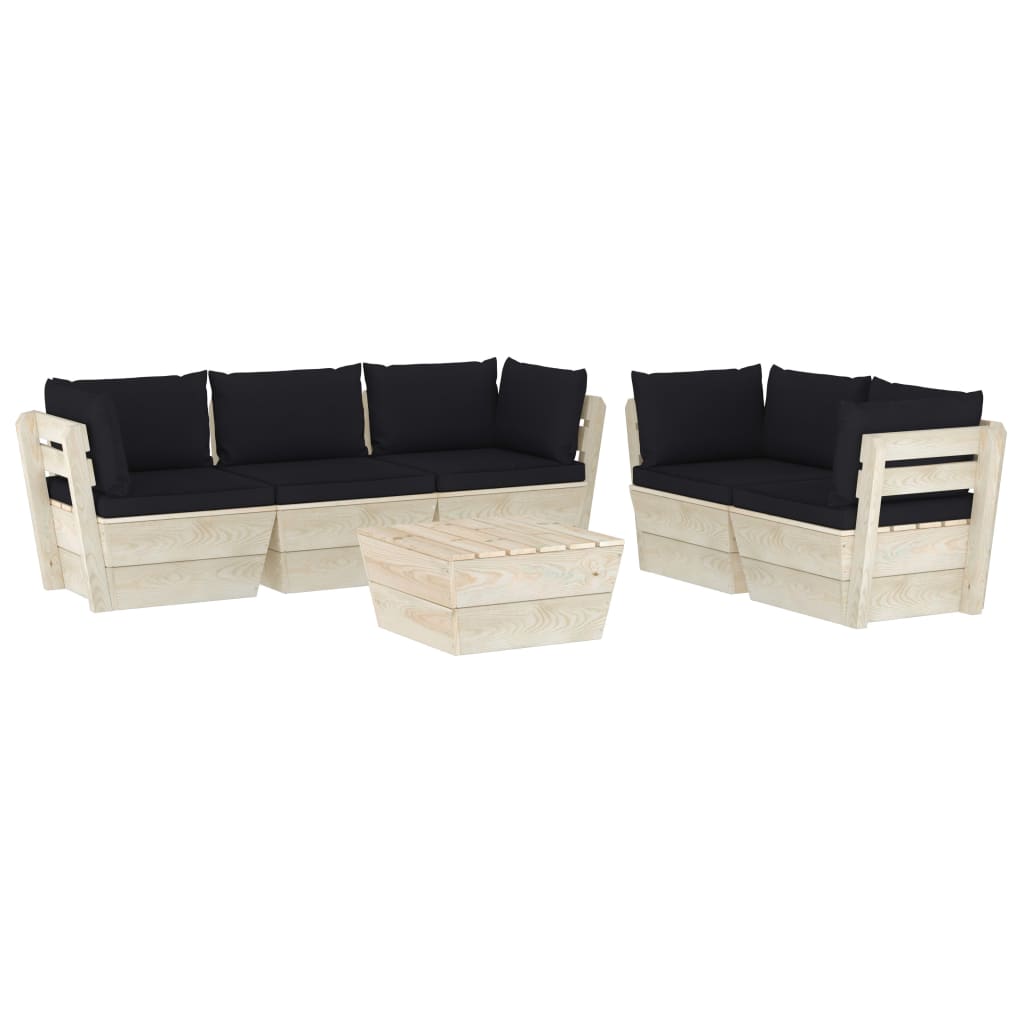 6-delige Loungeset met kussens pallet vurenhout