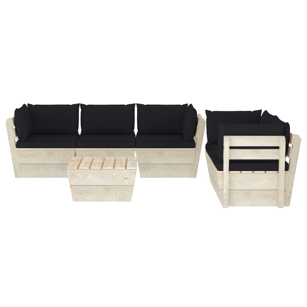 6-delige Loungeset met kussens pallet vurenhout