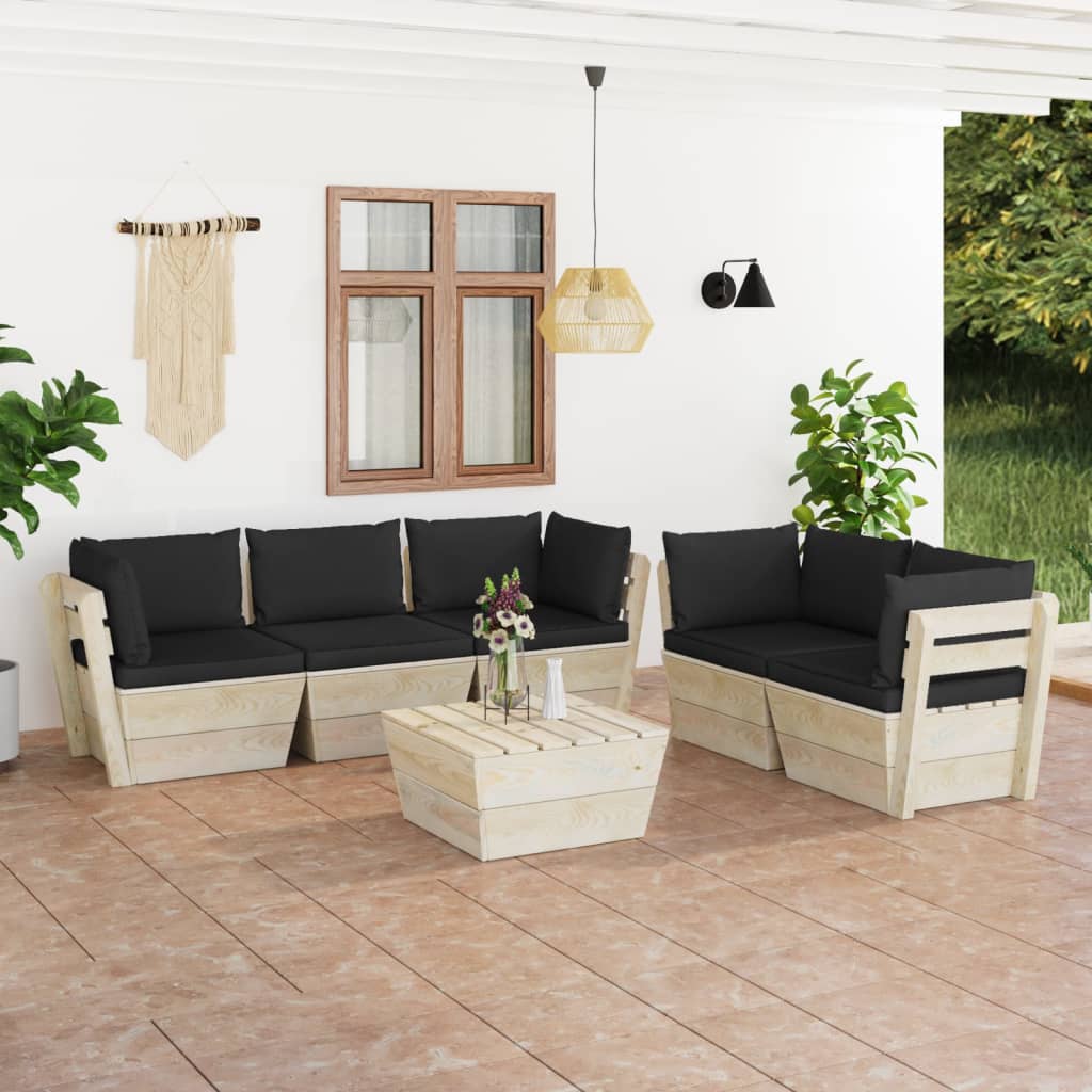 6-delige Loungeset met kussens pallet vurenhout