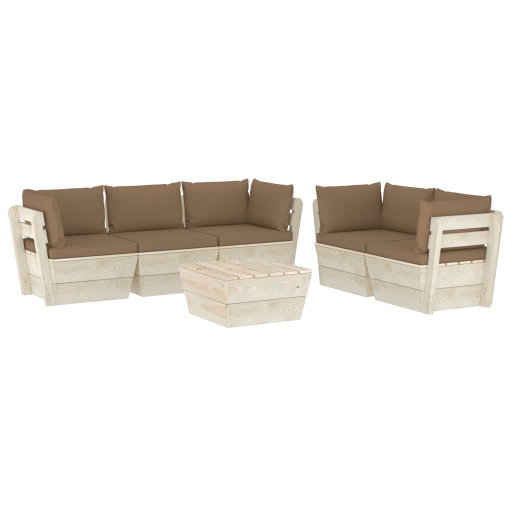6-delige Loungeset met kussens pallet vurenhout