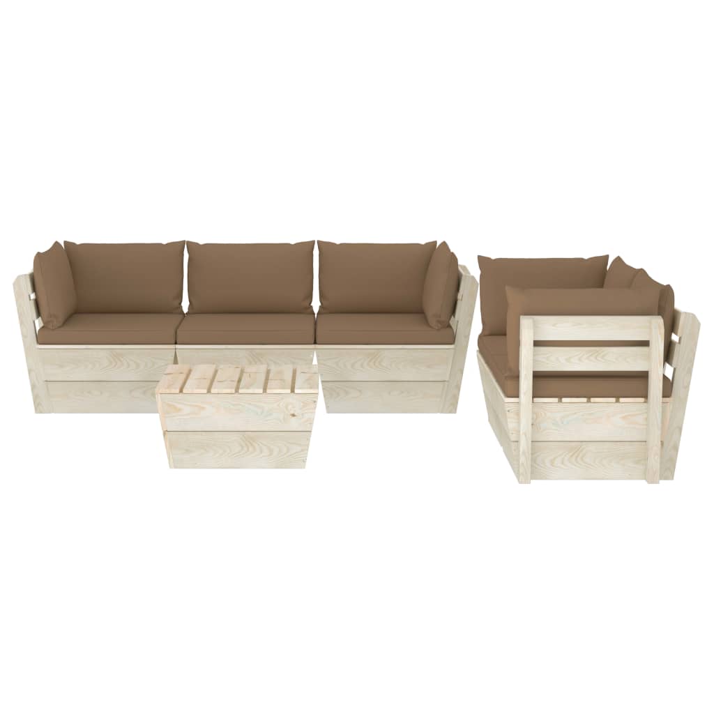 6-delige Loungeset met kussens pallet vurenhout