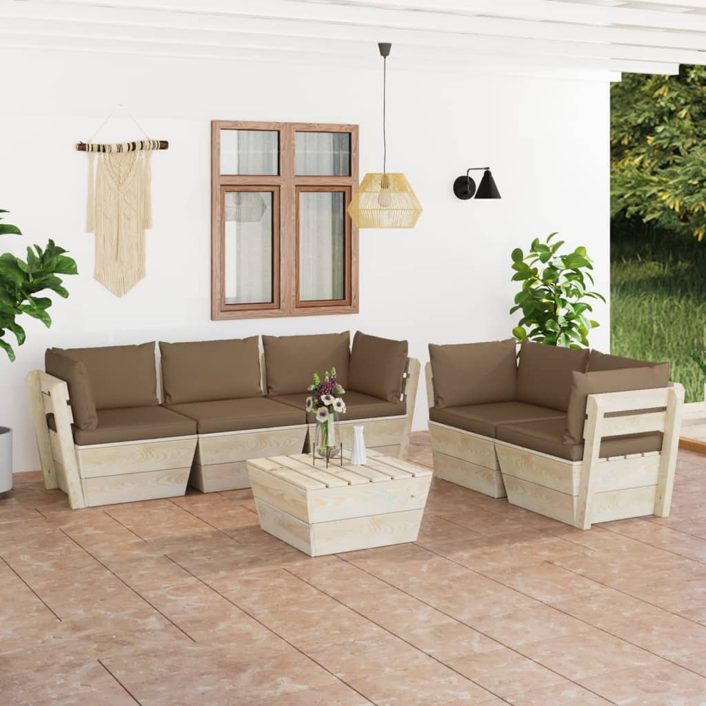 6-delige Loungeset met kussens pallet vurenhout