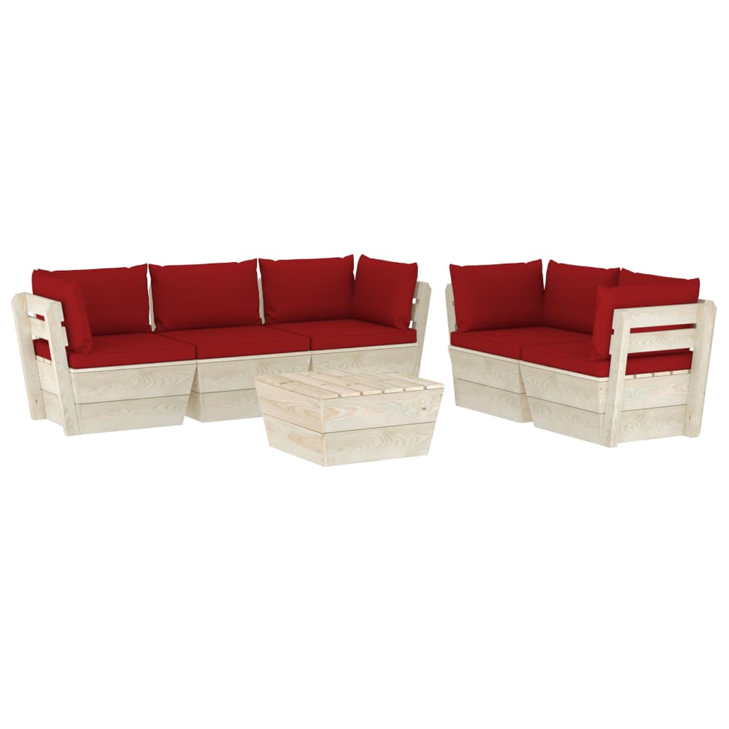 6-delige Loungeset met kussens pallet vurenhout