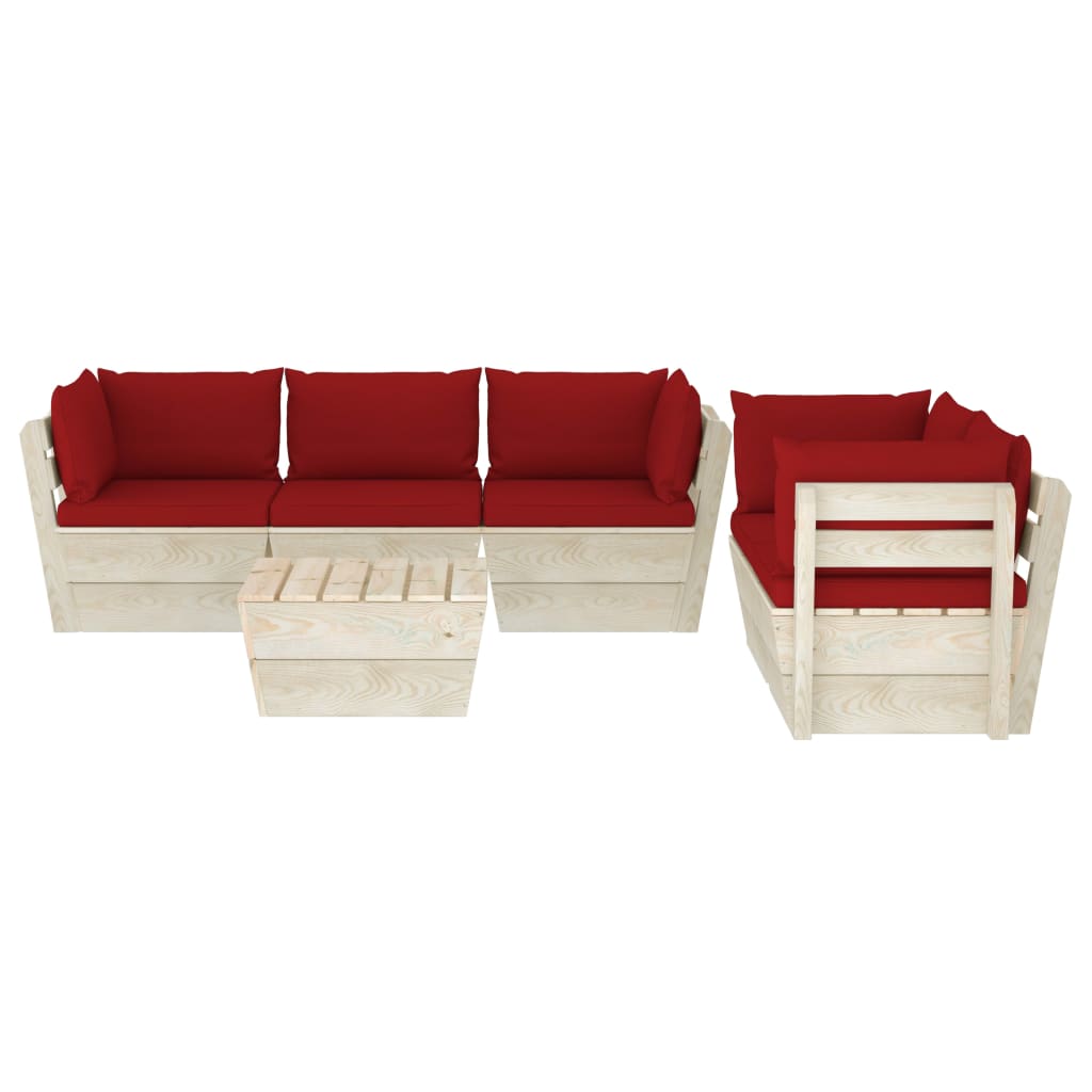 6-delige Loungeset met kussens pallet vurenhout