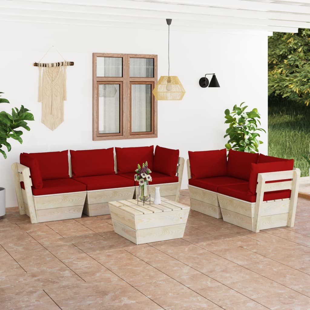 6-delige Loungeset met kussens pallet vurenhout