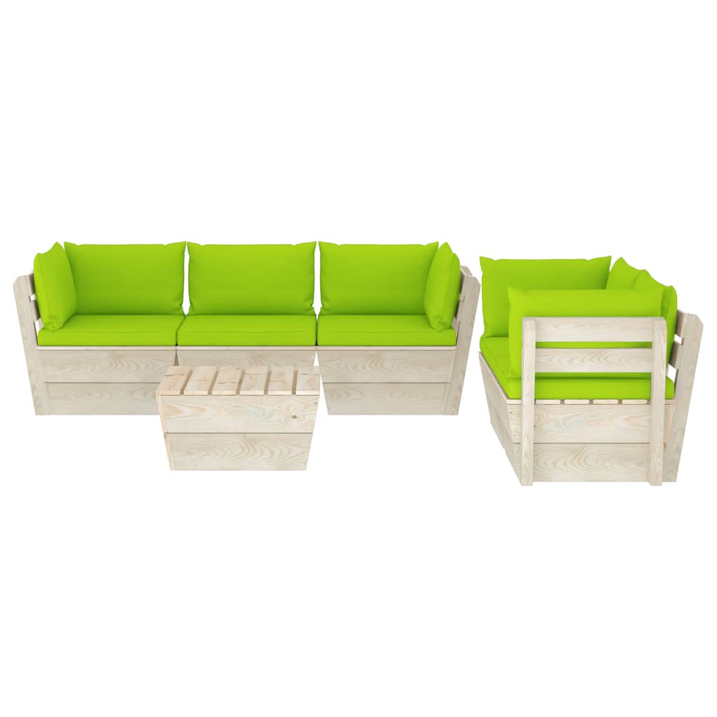 6-delige Loungeset met kussens pallet vurenhout
