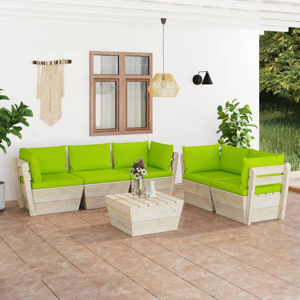 6-delige Loungeset met kussens pallet vurenhout