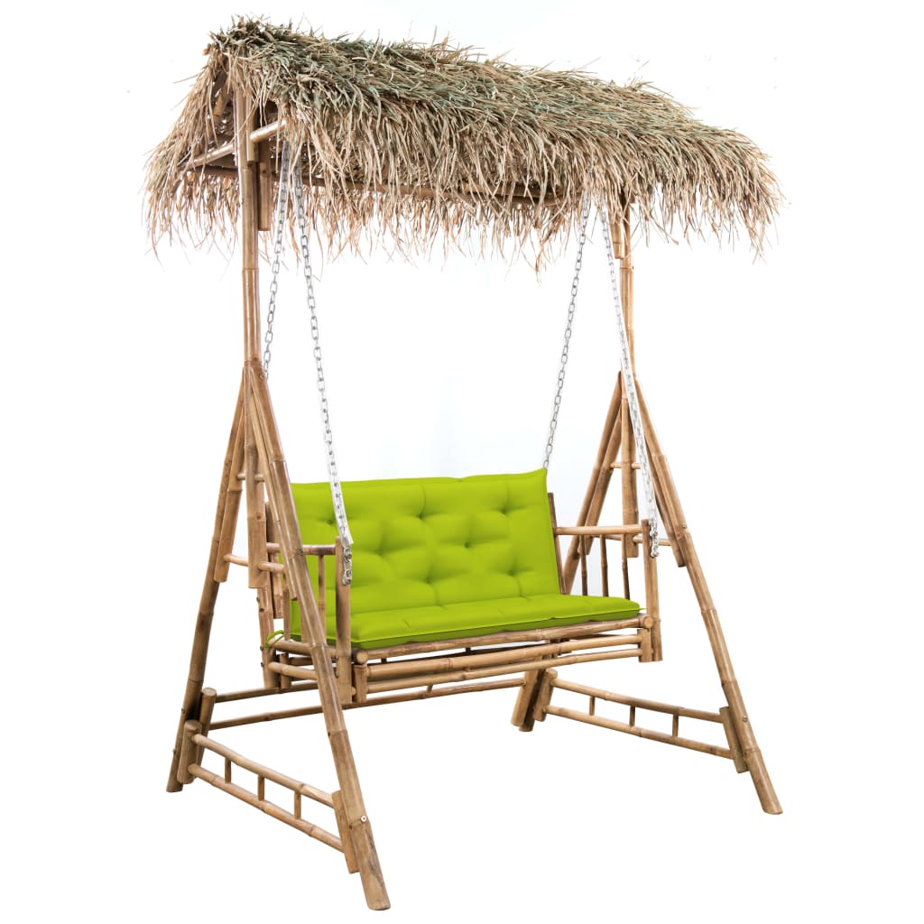 Schommelbank 2-zits met palmbladeren en kussen 202 cm bamboe is nu te koop bij PeponiXL, paradijselijk wonen!