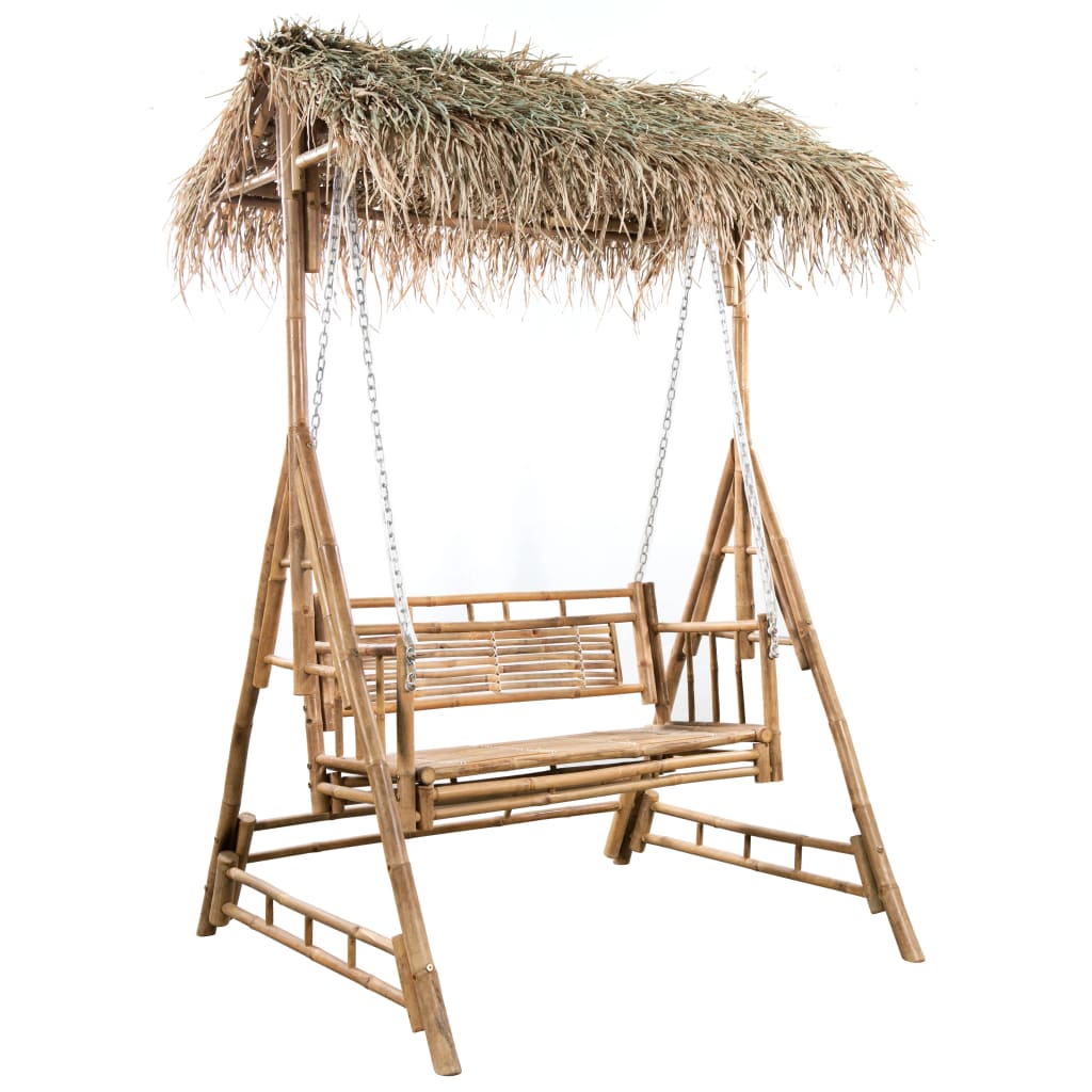 Schommelbank 2-zits met palmbladeren en kussen 202 cm bamboe is nu te koop bij PeponiXL, paradijselijk wonen!