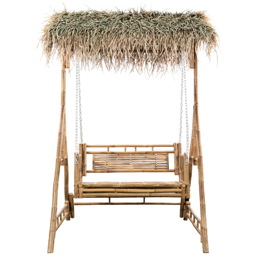 Schommelbank 2-zits met palmbladeren en kussen 202 cm bamboe is nu te koop bij PeponiXL, paradijselijk wonen!