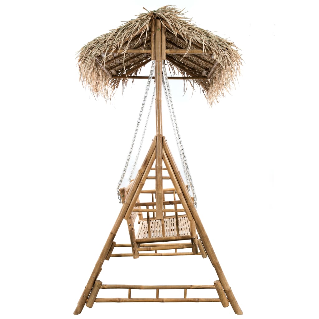 Schommelbank 2-zits met palmbladeren en kussen 202 cm bamboe is nu te koop bij PeponiXL, paradijselijk wonen!